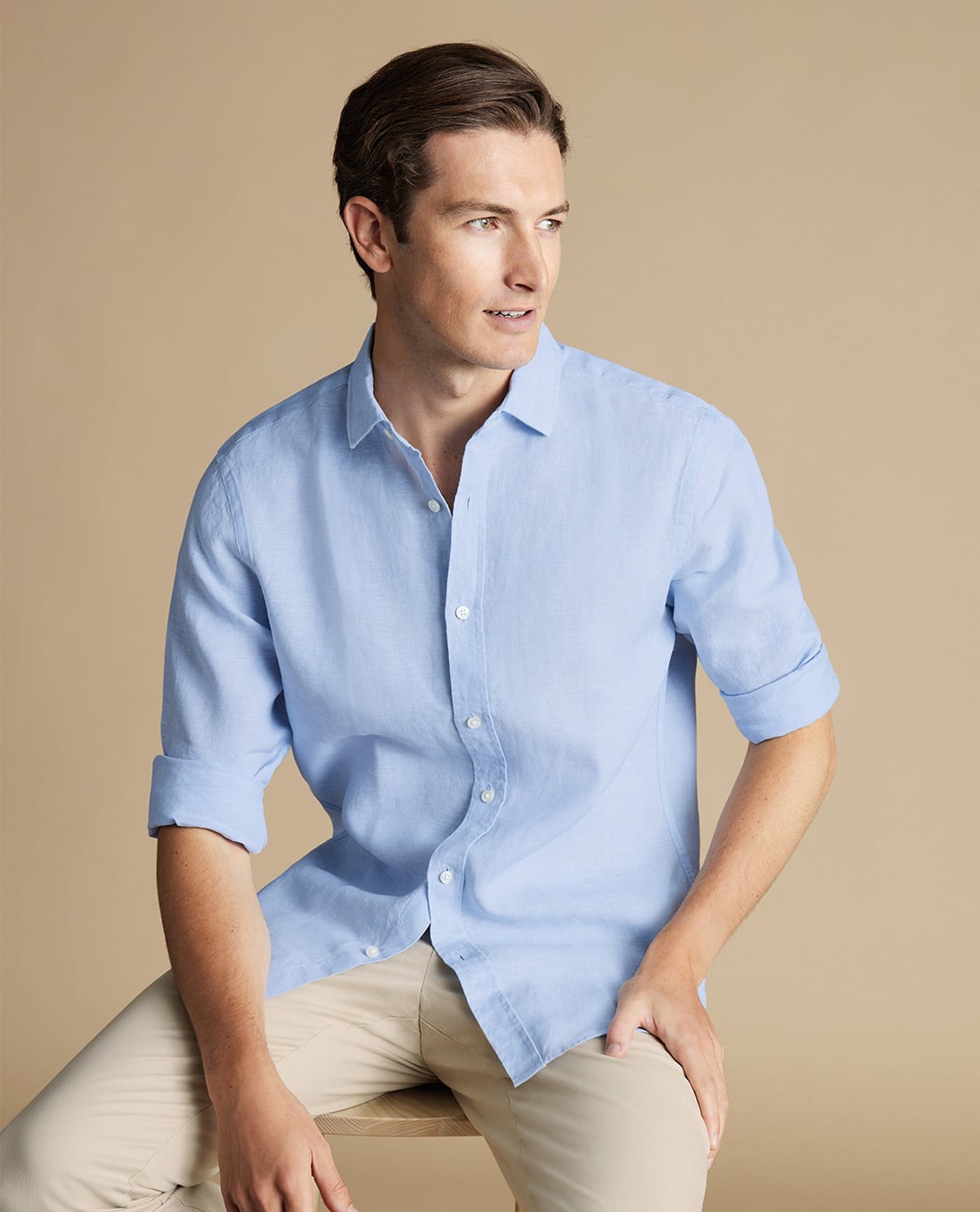 CHARLES TYRWHITT - Áo sơ mi nam cổ bẻ tay dài Pure Linen