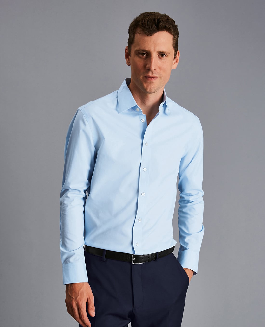 CHARLES TYRWHITT - Áo sơ mi nam cổ bẻ tay dài Non Iron Poplin