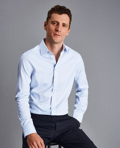  CHARLES TYRWHITT - Áo sơ mi nam cổ bẻ tay dài Non Iron Twill Mini Grid Check 