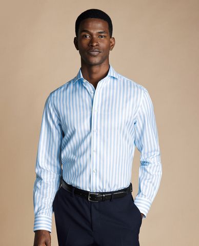  CHARLES TYRWHITT - Áo sơ mi nam cổ bẻ tay dài Twill Wide Stripe 