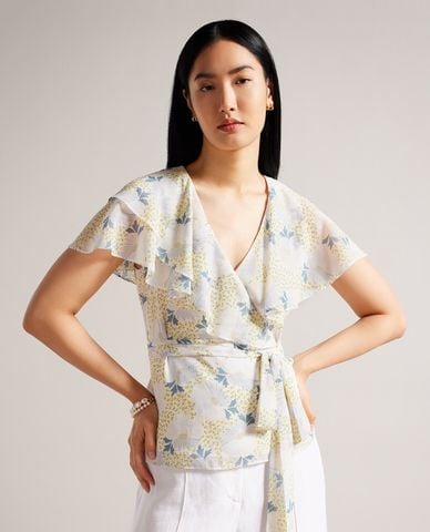  TED BAKER - Áo kiểu nữ cổ V  viền bèo Gemmiaa 