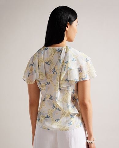  TED BAKER - Áo kiểu nữ cổ V  viền bèo Gemmiaa 