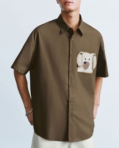  URBAN REVIVO - Áo sơ mi nam cổ bẻ tay ngắn Printed Button Up Straight 