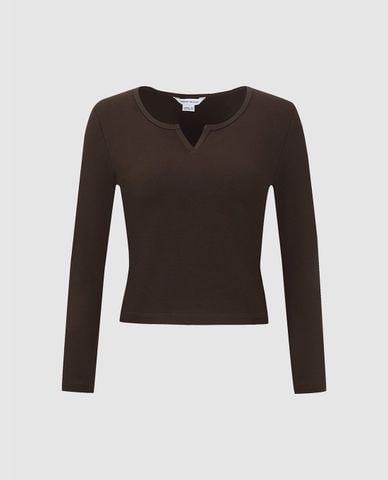  URBAN REVIVO - Áo thun nữ cổ V tay dài North Neck 