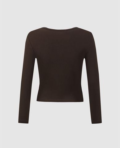  URBAN REVIVO - Áo thun nữ cổ V tay dài North Neck 