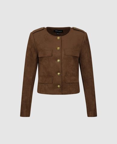  URBAN REVIVO - Áo khoác nữ một hàng nút cổ tròn tay dài Regular 