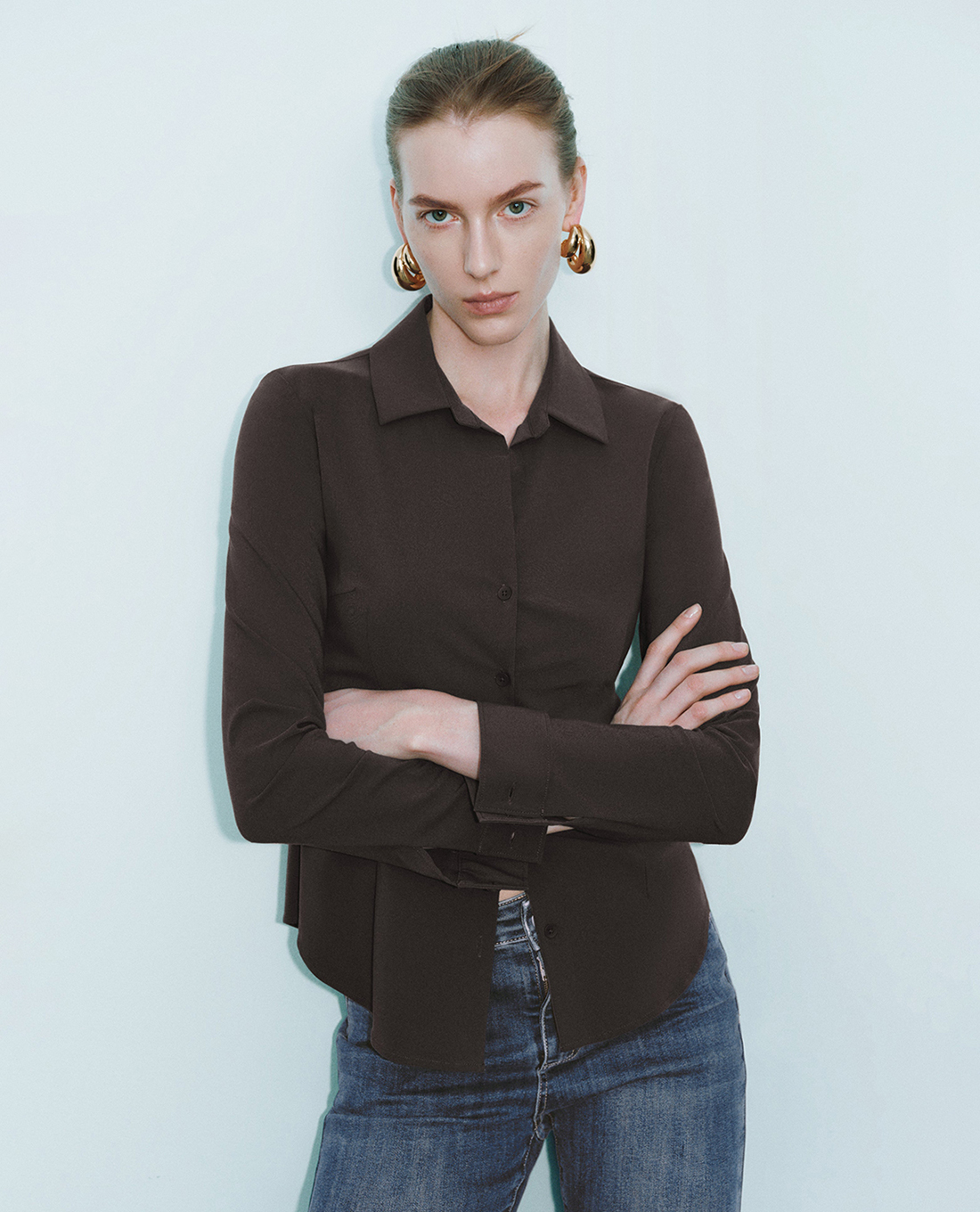 URBAN REVIVO - Áo sơ mi nữ cổ bẻ tay dài thanh lịch