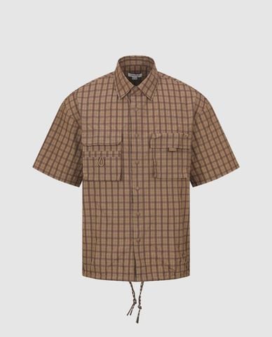  URBAN REVIVO - Áo sơ mi nam cổ bẻ tay ngắn Plaid 