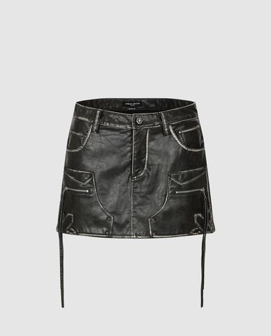  URBAN REVIVO - Chân váy chữ A mini phối zip Racer Vegan Leather 