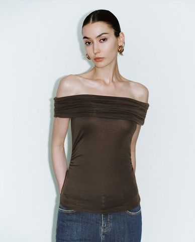  URBAN REVIVO - Áo trễ vai nữ Rhinestone Décor 