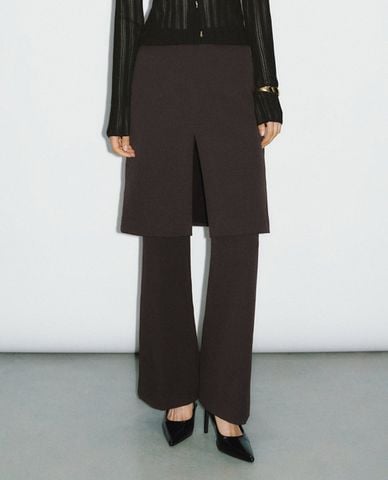  URBAN REVIVO - Quần ống loe nữ thiết kế layer cá tính Skirt Layered 