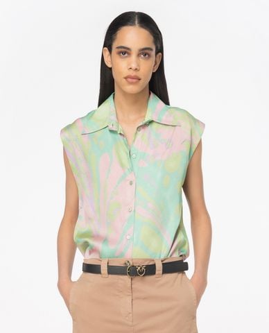  PINKO - Áo sơ mi cổ bẻ tay ngắn phối hoạ tiết Cabiri 