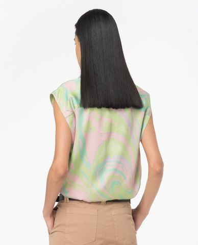  PINKO - Áo sơ mi cổ bẻ tay ngắn phối hoạ tiết Cabiri 