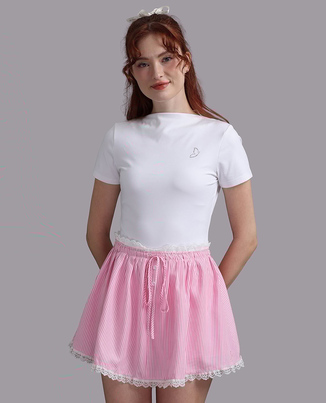 WOW BY NDLANNGOC - Chân váy mini mặc nhà kẻ sọc