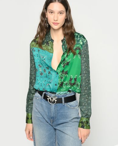  PINKO - Áo sơ mi nữ tay dài phom suông Satin Guelfa 