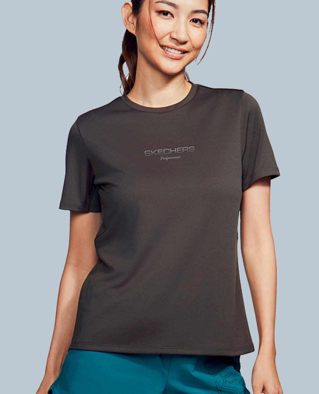 SKECHERS - Áo thun thể thao nữ cổ tròn tay ngắn Sleek Motions