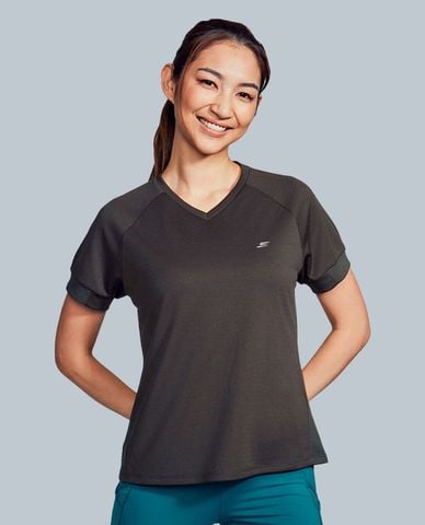  SKECHERS - Áo thun thể thao nữ cổ V tay ngắn Sleek Motions 