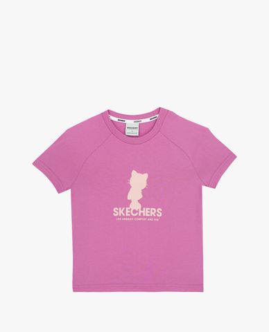  SKECHERS - Áo thun bé gái cổ tròn tay ngắn họa tiết Raglan 