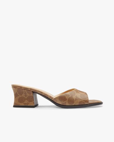  COACH - Giày mules cao gót nữ mũi vuông Signature Canvas 
