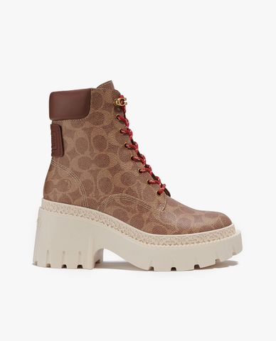  COACH - Giày boots nữ mũi tròn đế trụ thắt dây trẻ trung 