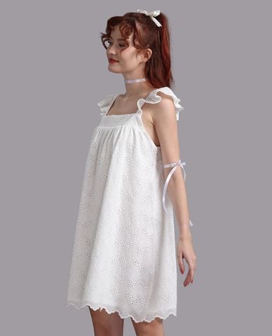  WOW BY NDLANNGOC - Đầm ngắn mặc nhà cotton thêu 