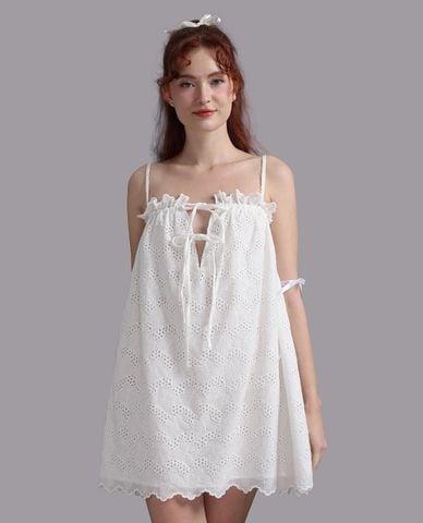  WOW BY NDLANNGOC - Đầm ngắn mặc nhà cotton thêu 