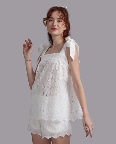  WOW BY NDLANNGOC - Bộ quần áo nữ ngắn mặc nhà cotton thêu 