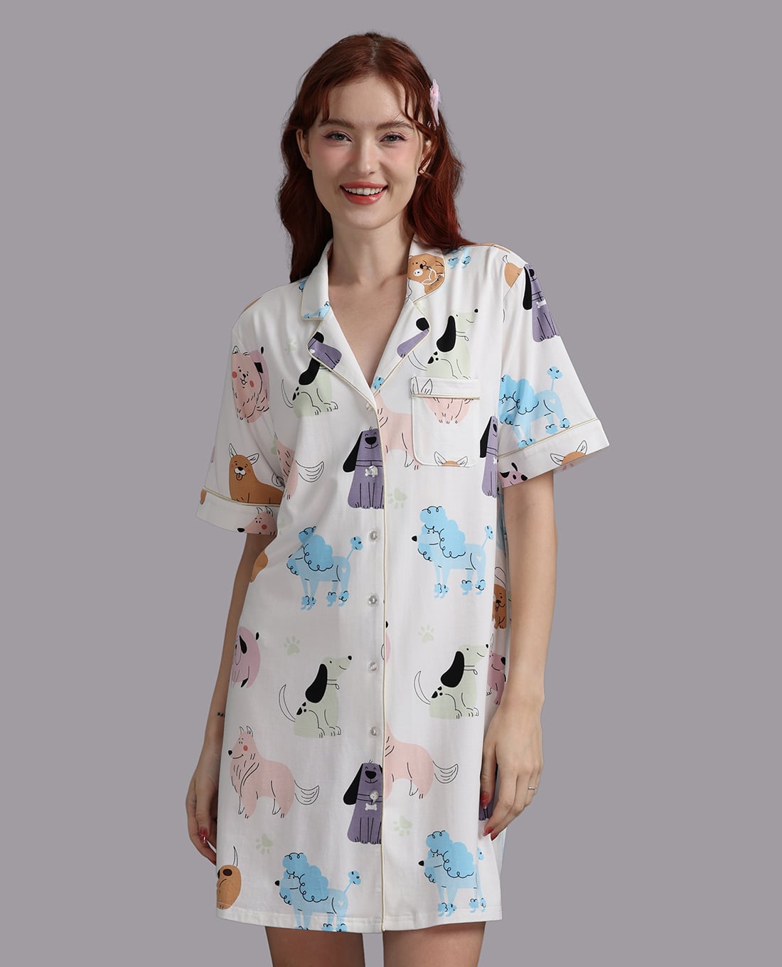 WOW BY NDLANNGOC - Đầm ngắn pijama cotton bamboo in họa tiết