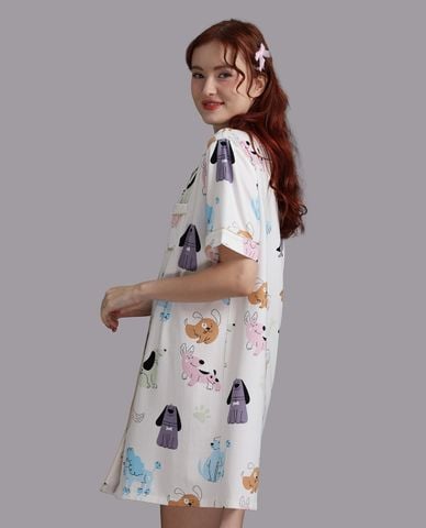  WOW BY NDLANNGOC - Đầm ngắn pijama cotton bamboo in họa tiết 