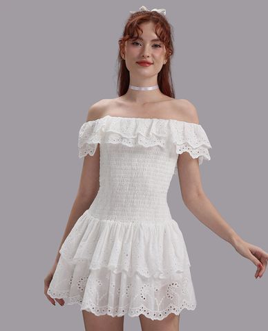  WOW BY NDLANNGOC - Đầm trễ vai mini cotton thêu 