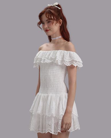  WOW BY NDLANNGOC - Đầm trễ vai mini cotton thêu 