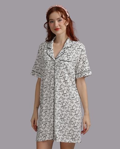  WOW BY NDLANNGOC - Đầm ngắn pijama cotton viscose in họa tiết 