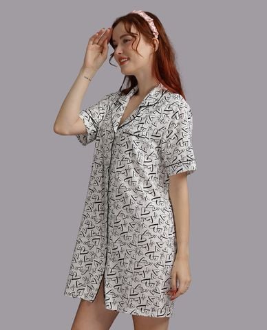  WOW BY NDLANNGOC - Đầm ngắn pijama cotton viscose in họa tiết 