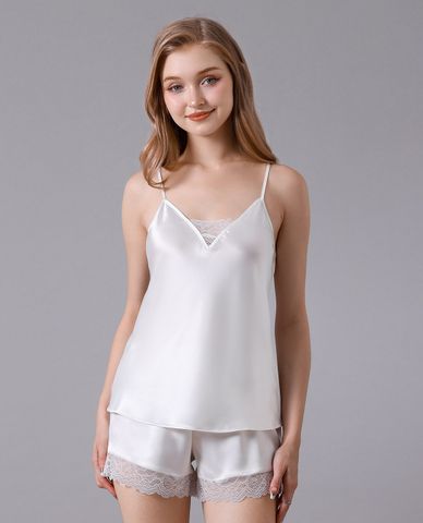  VERA - Bộ quần áo nữ mặc nhà satin trơn phối ren 