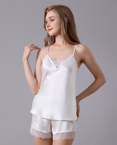  VERA - Bộ quần áo nữ mặc nhà satin trơn phối ren 