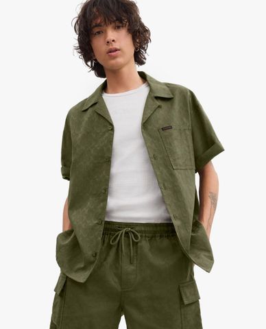  COACH - Áo sơ mi nam cổ bẻ tay ngắn Signature Woven 