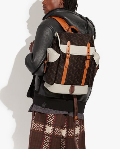  COACH - Balo nam da nắp gập rút dây thời trang 