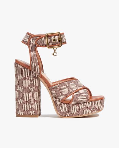  COACH - Giày sandals đế cao hoạ tiết monogram Nelly 