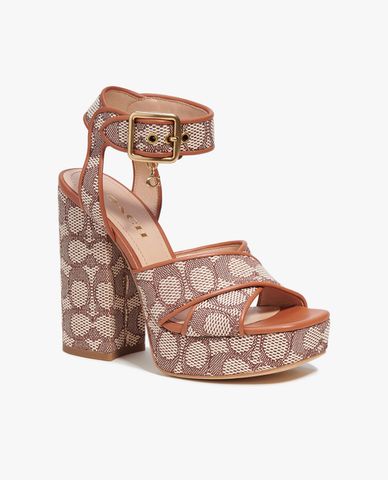  COACH - Giày sandals đế cao hoạ tiết monogram Nelly 