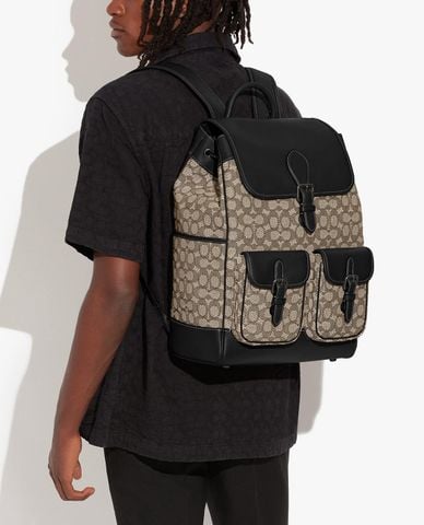  COACH - Balo nam chữ nhật nắp gập phối dây rút thời trang 