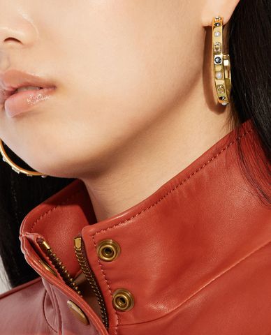  COACH - Khuyên tai nữ tròn đính đá Pegged Signature & Stone Large 