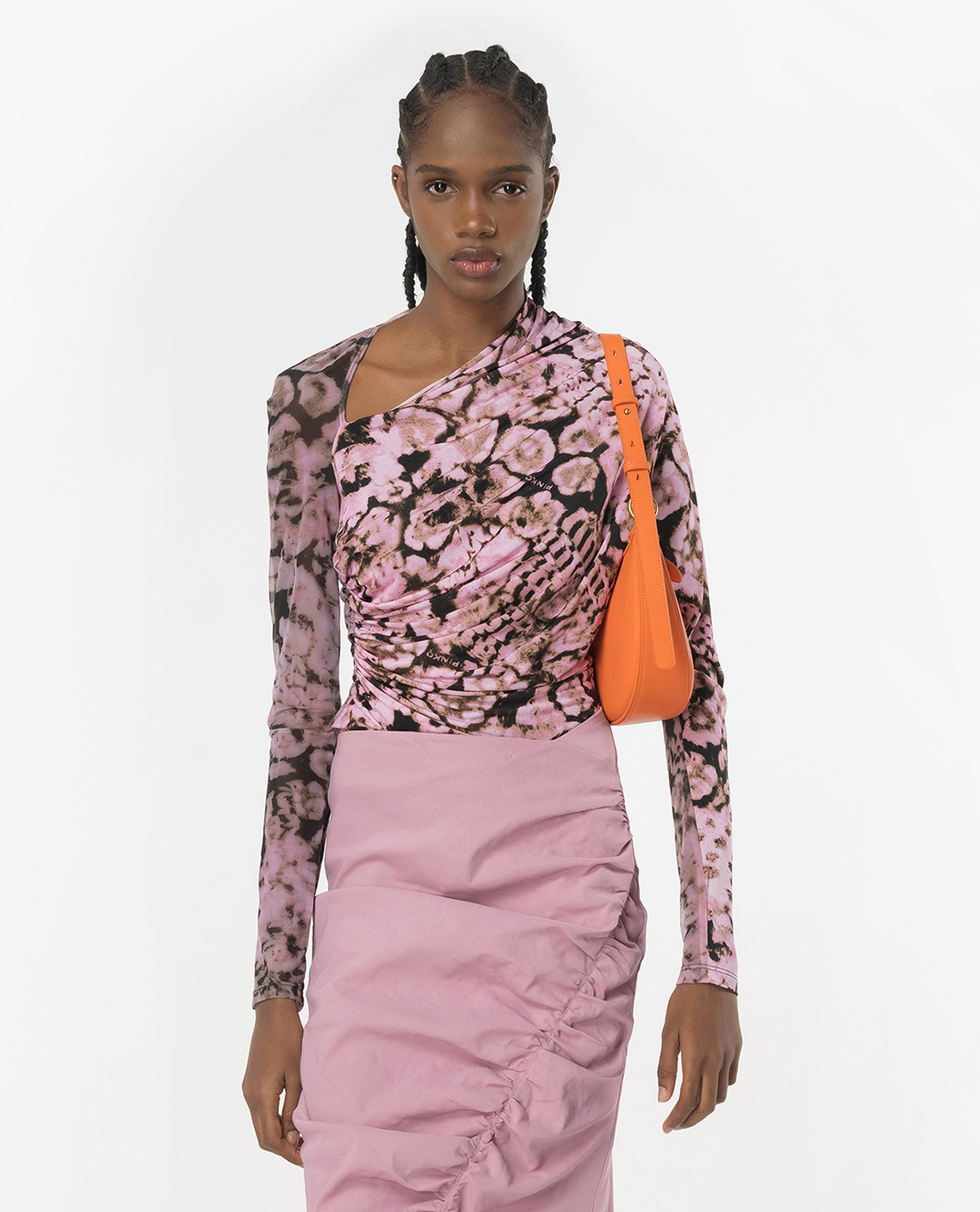 PINKO - Áo kiểu phom ôm cổ chữ V chéo tay dài hoạ tiết Meti