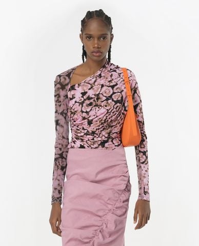  PINKO - Áo kiểu phom ôm cổ chữ V chéo tay dài hoạ tiết Meti 