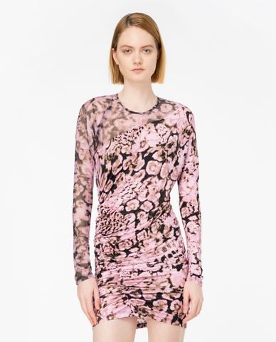  PINKO - Đầm body mini cổ tròn tay dài vạt chéo phối bèo Agamennone 