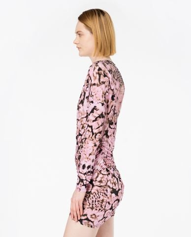  PINKO - Đầm body mini cổ tròn tay dài vạt chéo phối bèo Agamennone 