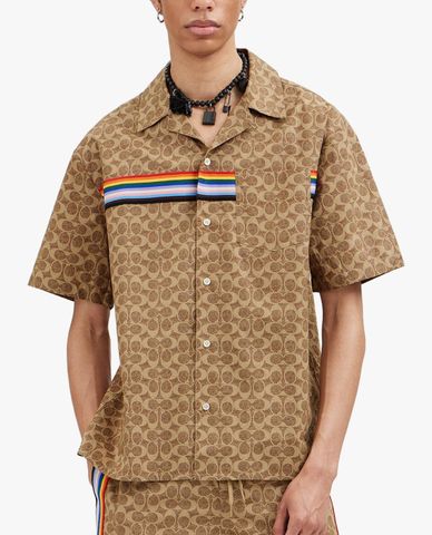  COACH - Áo sơ mi nam cổ bẻ tay ngắn Rainbow Signature Camp 
