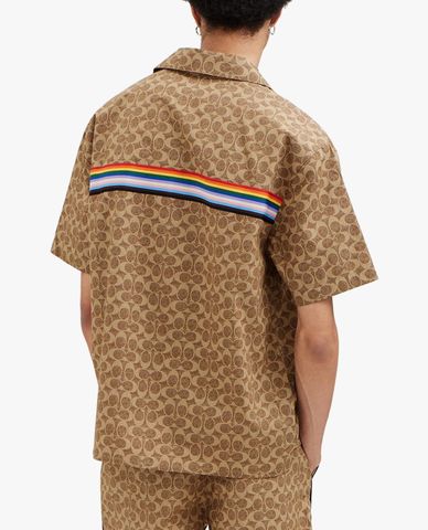  COACH - Áo sơ mi nam cổ bẻ tay ngắn Rainbow Signature Camp 