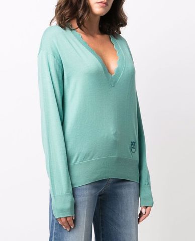  PINKO - Áo len nữ tay dài cổ V Love Birds 