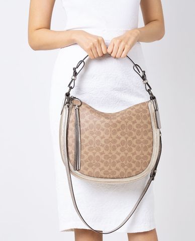  COACH - Túi đeo vai nữ phối tua rua Signature Metallic 