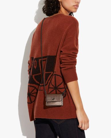  COACH - Ví đựng thẻ nữ chữ nhật phối dây đeo chuỗi xích 